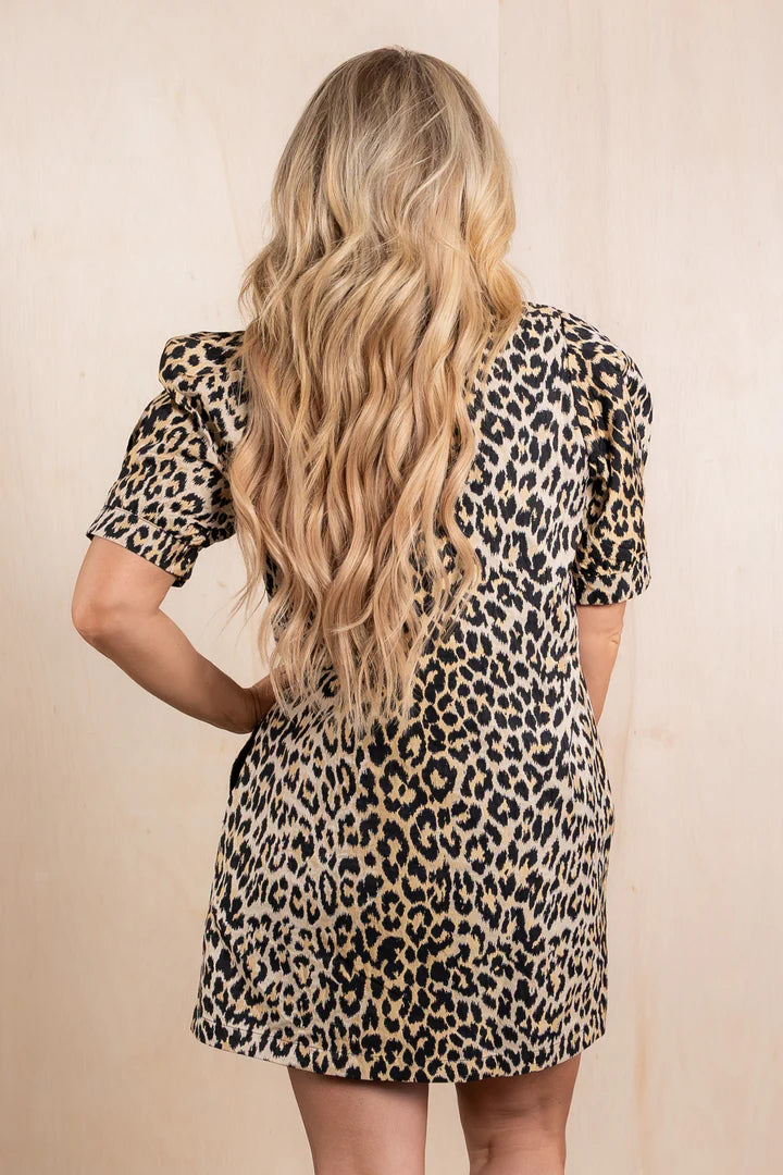ROBERT-Leopard Short Sleeve Mini Dress