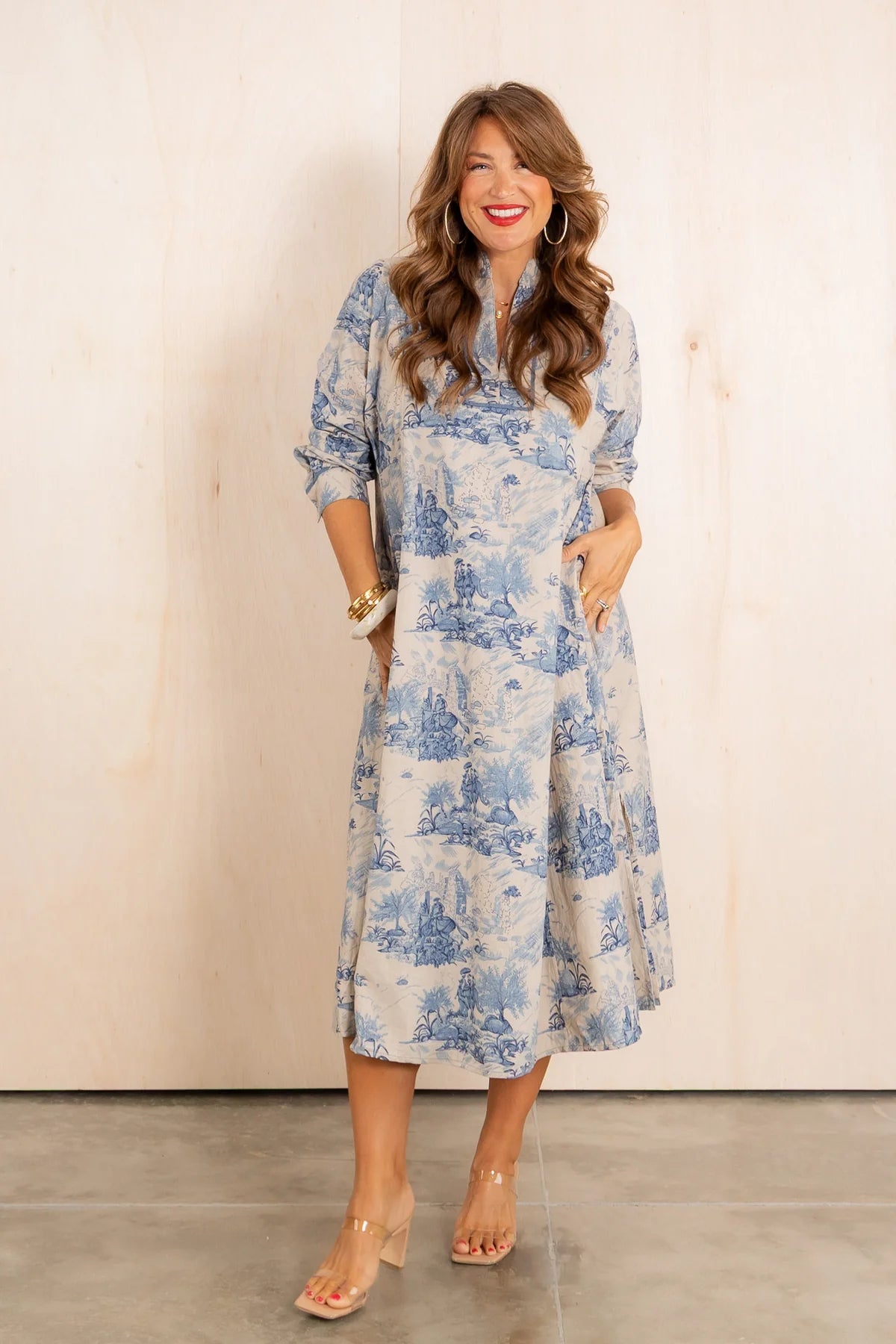 ROBERT-Ginger Blue Long Sleeve Midi Dress