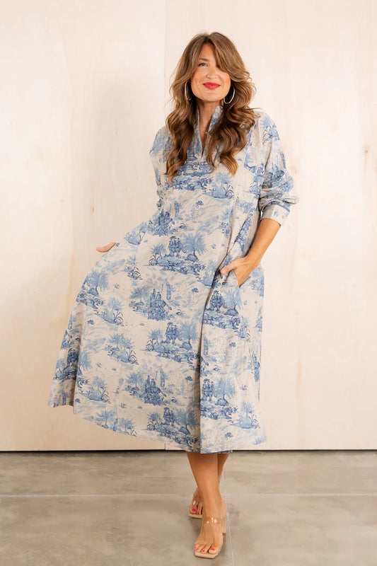ROBERT-Ginger Blue Long Sleeve Midi Dress