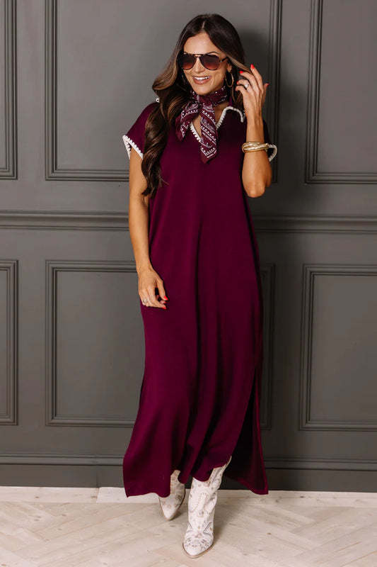 ROBERT-High Standards Short Sleeve Plum Maxi Dress