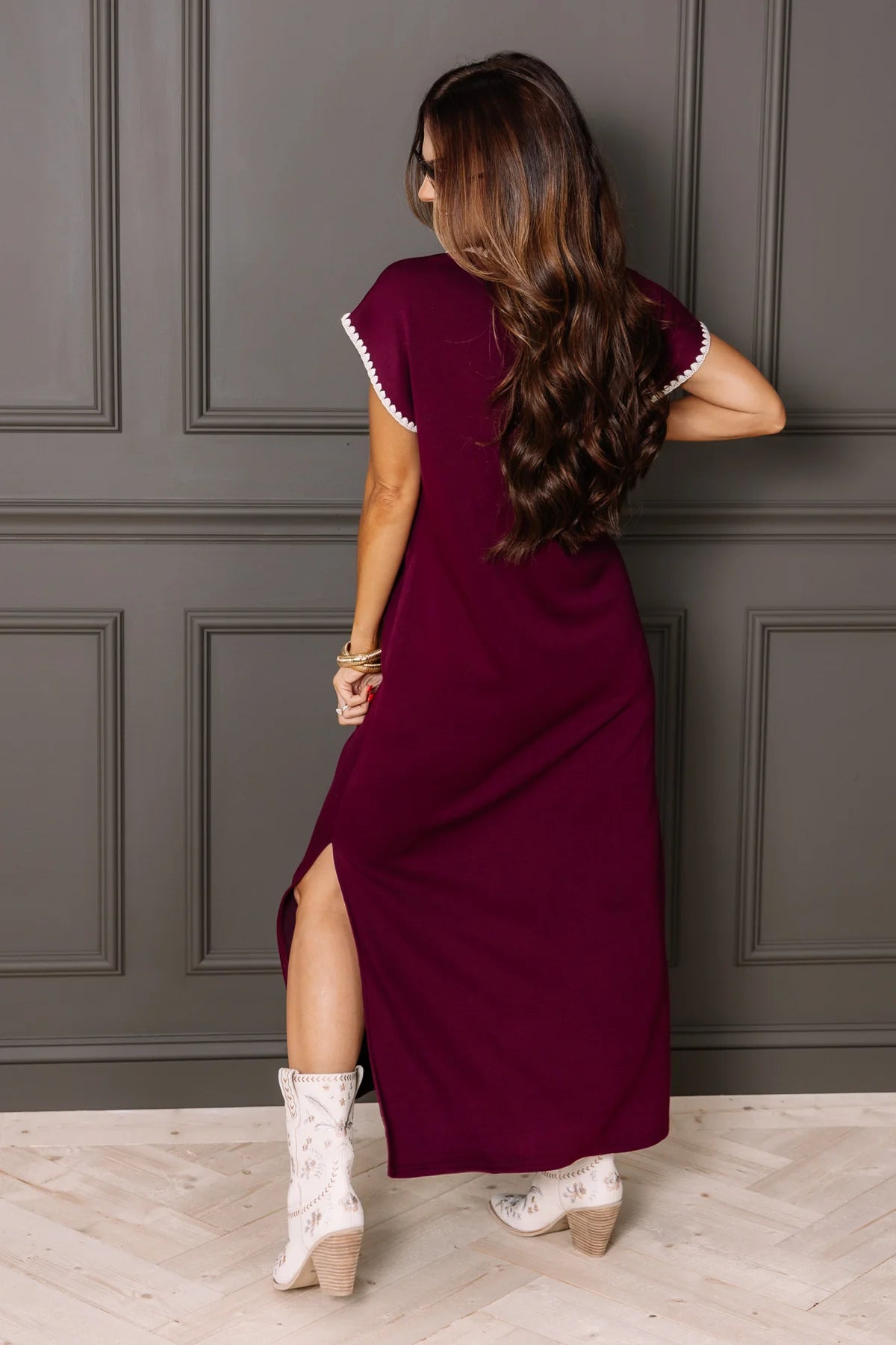 ROBERT-High Standards Short Sleeve Plum Maxi Dress